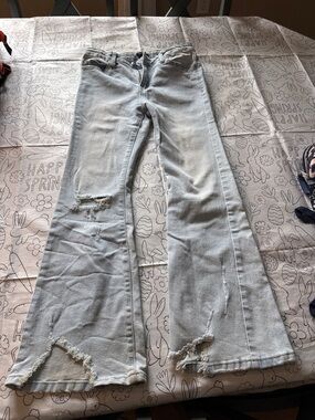 Forever 21 Light Gray Distressed Flare Jeans for Kids